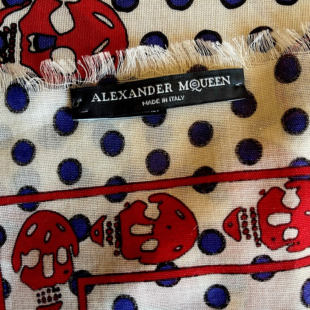 Alexander McQueen Scarf: Red,White,Blue Skull